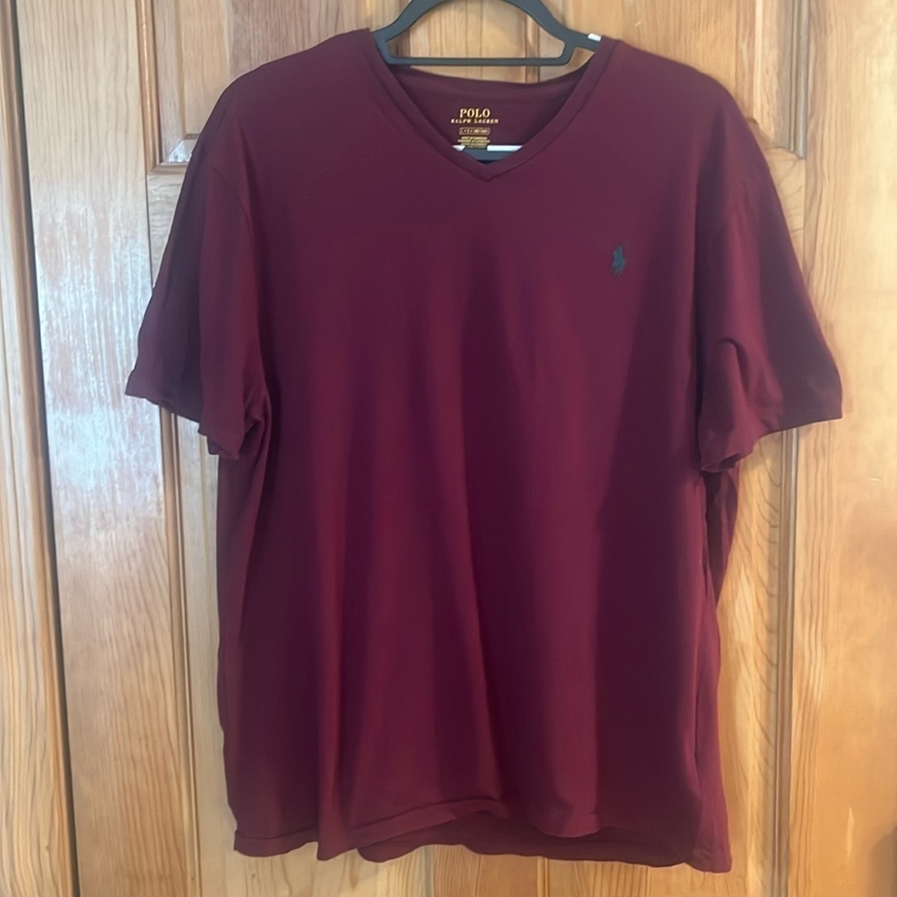 Polo Ralph Lauren men’s cranberry VNeck short sleeve shirt size large .